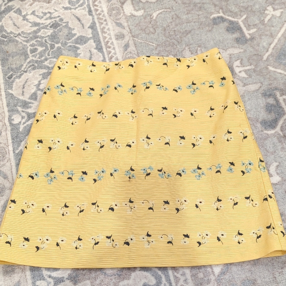 Ann Taylor Yellow Floral A-Line Skirt